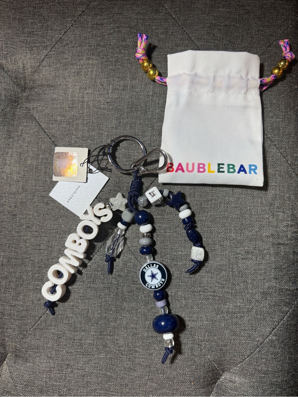 BaubleBar Navy White 'COWBOYS' Beaded Keychain Charm